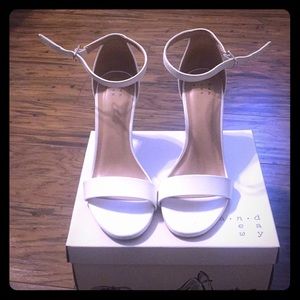 White ankle strap heels